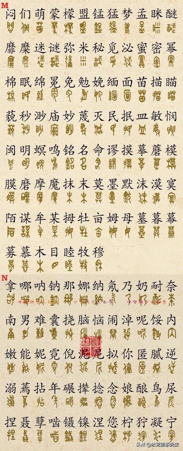 700个金文大篆楷书对照表"
